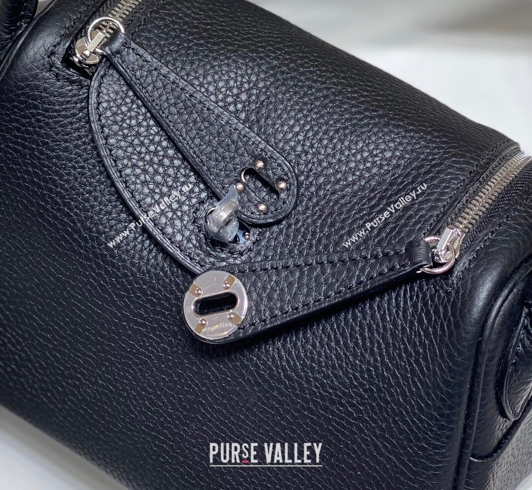 Hermes Lindy Mini Bag 19cm in Grainy Calfskin Black/Silver 2023 (FL-230908025)