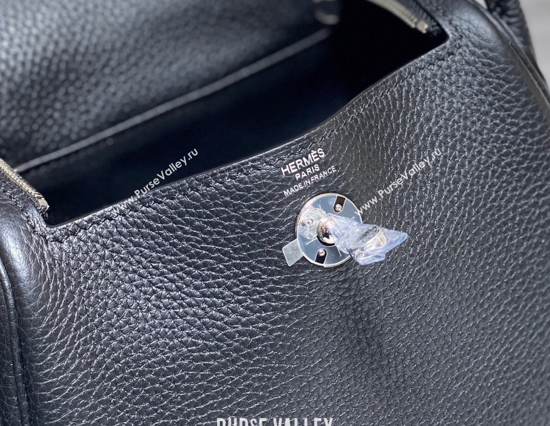 Hermes Lindy Mini Bag 19cm in Grainy Calfskin Black/Silver 2023 (FL-230908025)