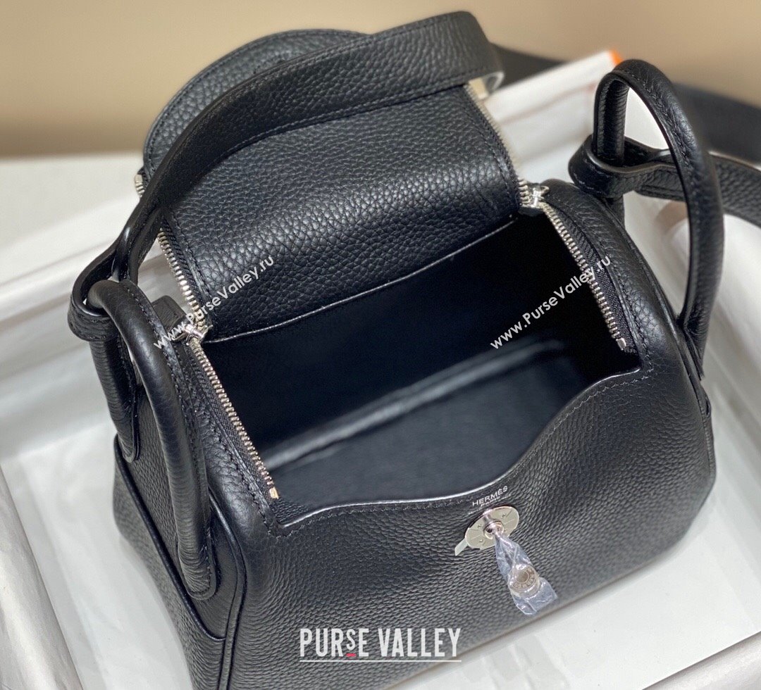 Hermes Lindy Mini Bag 19cm in Grainy Calfskin Black/Silver 2023 (FL-230908025)