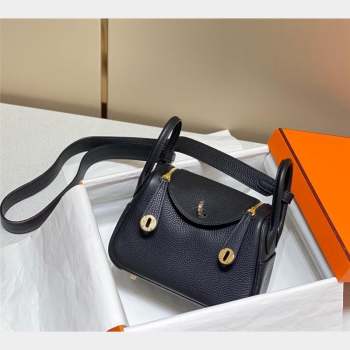 Hermes Lindy Mini Bag 19cm in Grainy Calfskin Black/Gold 2023 (FL-230908026)