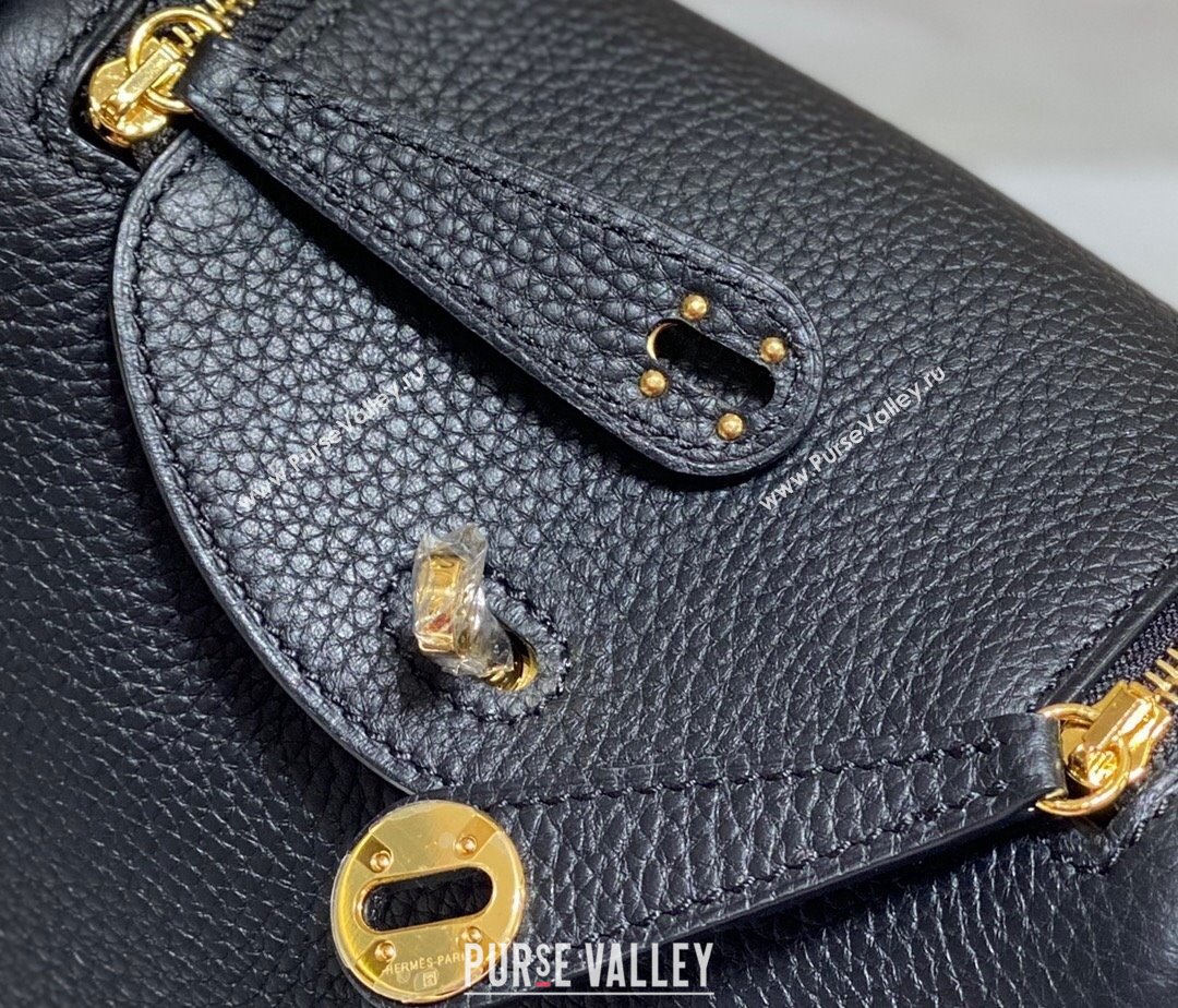 Hermes Lindy Mini Bag 19cm in Grainy Calfskin Black/Gold 2023 (FL-230908026)