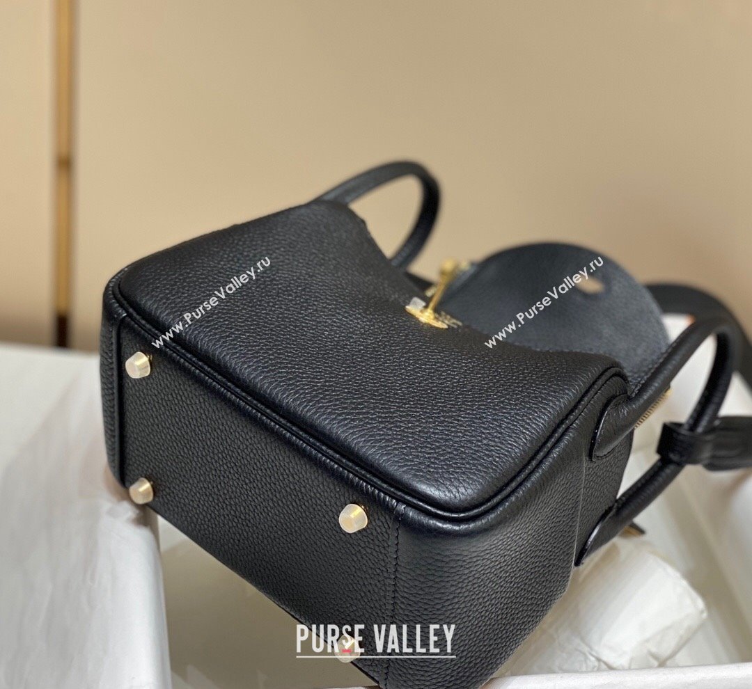 Hermes Lindy Mini Bag 19cm in Grainy Calfskin Black/Gold 2023 (FL-230908026)