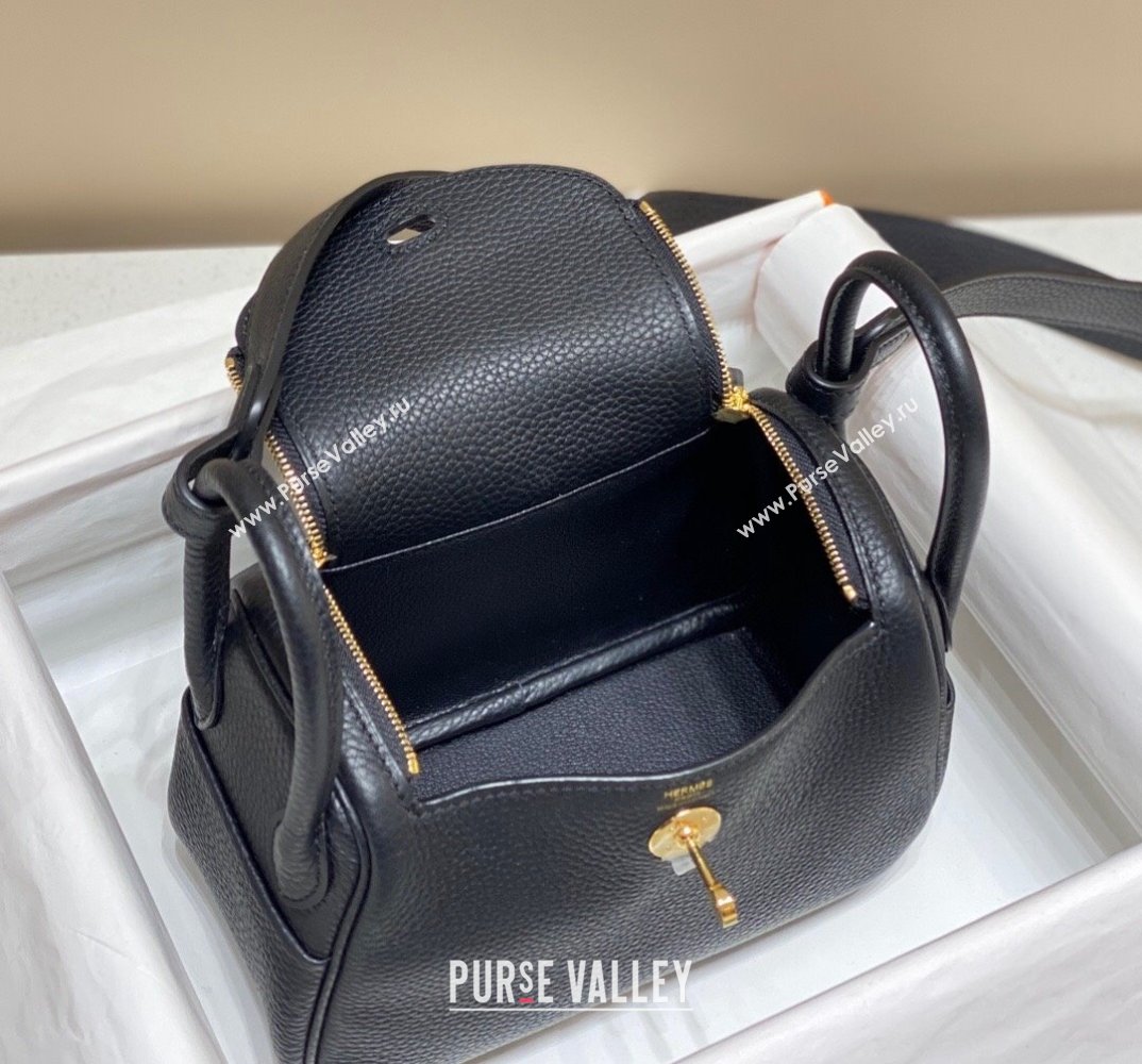 Hermes Lindy Mini Bag 19cm in Grainy Calfskin Black/Gold 2023 (FL-230908026)