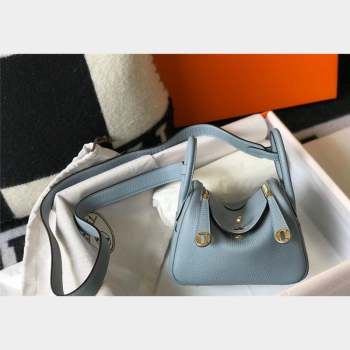 Hermes Lindy Mini Bag 19cm in Grainy Calfskin Flax Blue 2023 (FL-230908027)