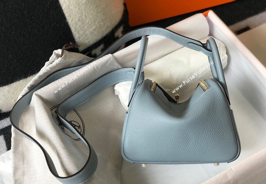 Hermes Lindy Mini Bag 19cm in Grainy Calfskin Flax Blue 2023 (FL-230908027)