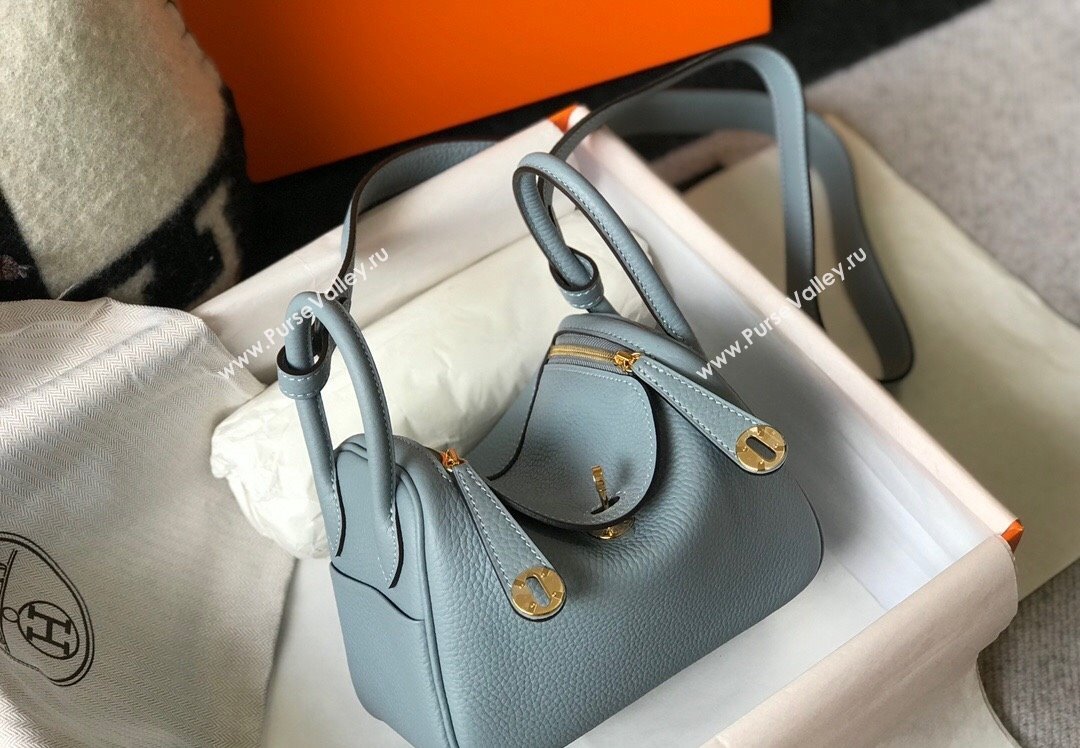 Hermes Lindy Mini Bag 19cm in Grainy Calfskin Flax Blue 2023 (FL-230908027)