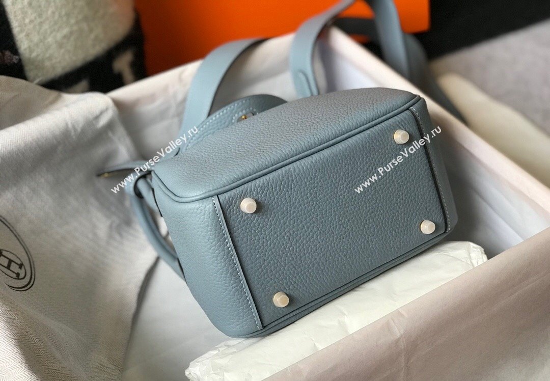 Hermes Lindy Mini Bag 19cm in Grainy Calfskin Flax Blue 2023 (FL-230908027)