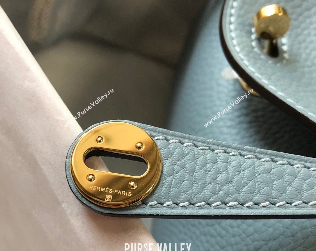 Hermes Lindy Mini Bag 19cm in Grainy Calfskin Flax Blue 2023 (FL-230908027)