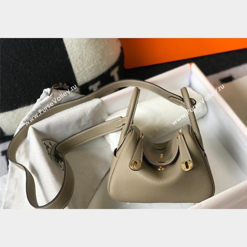 Hermes Lindy Mini Bag 19cm in Grainy Calfskin Dove Grey/Gold 2023 (FL-230908029)