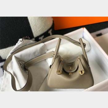 Hermes Lindy Mini Bag 19cm in Grainy Calfskin Dove Grey/Gold 2023 (FL-230908029)