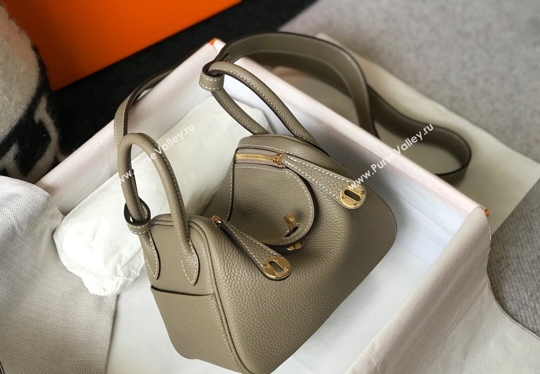 Hermes Lindy Mini Bag 19cm in Grainy Calfskin Dove Grey/Gold 2023 (FL-230908029)