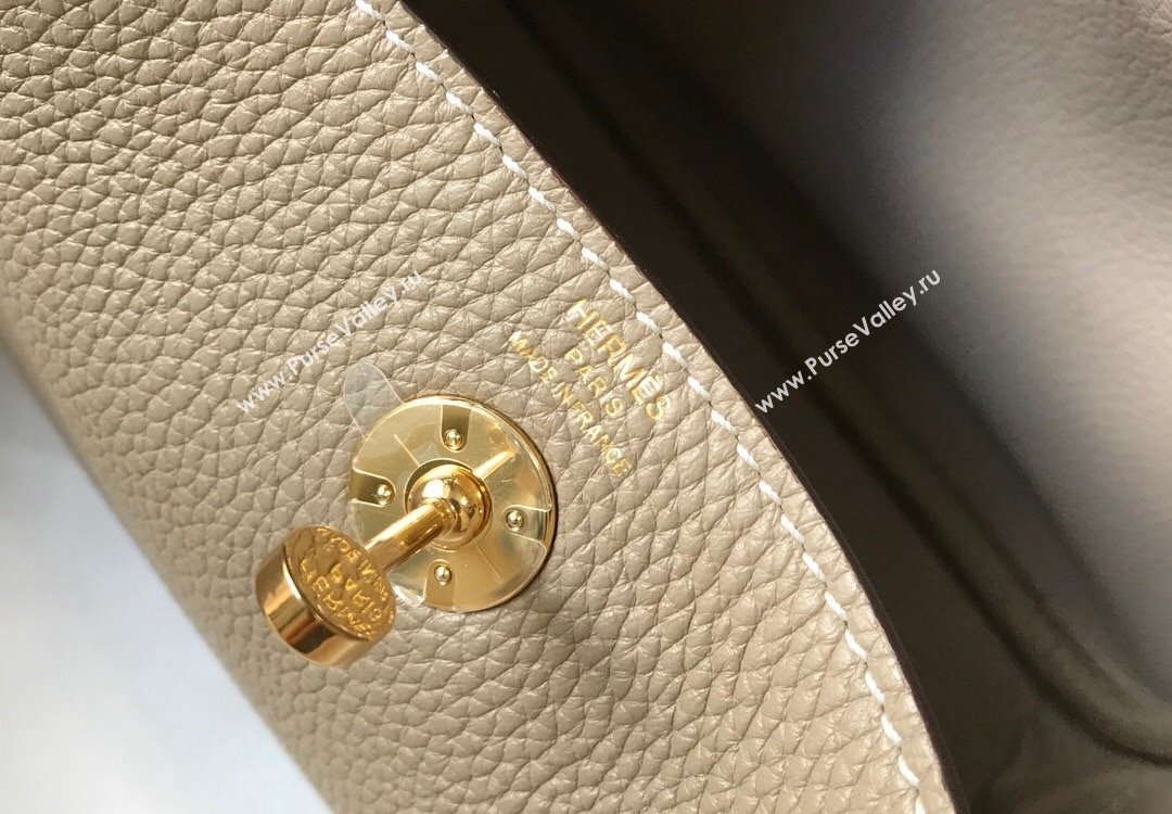 Hermes Lindy Mini Bag 19cm in Grainy Calfskin Dove Grey/Gold 2023 (FL-230908029)