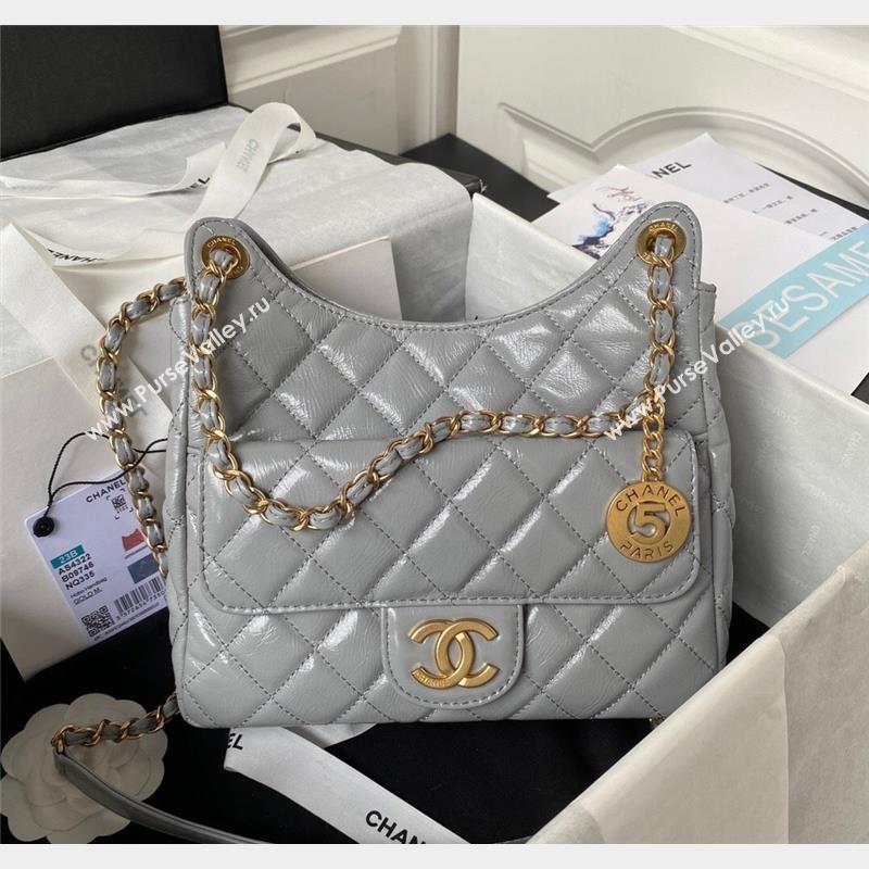 Chanel Shiny Crumpled Calfskin Hobo Bag AS4322 Grey 2023 (yezi-230907014)