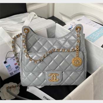 Chanel Shiny Crumpled Calfskin Hobo Bag AS4322 Grey 2023 (yezi-230907014)