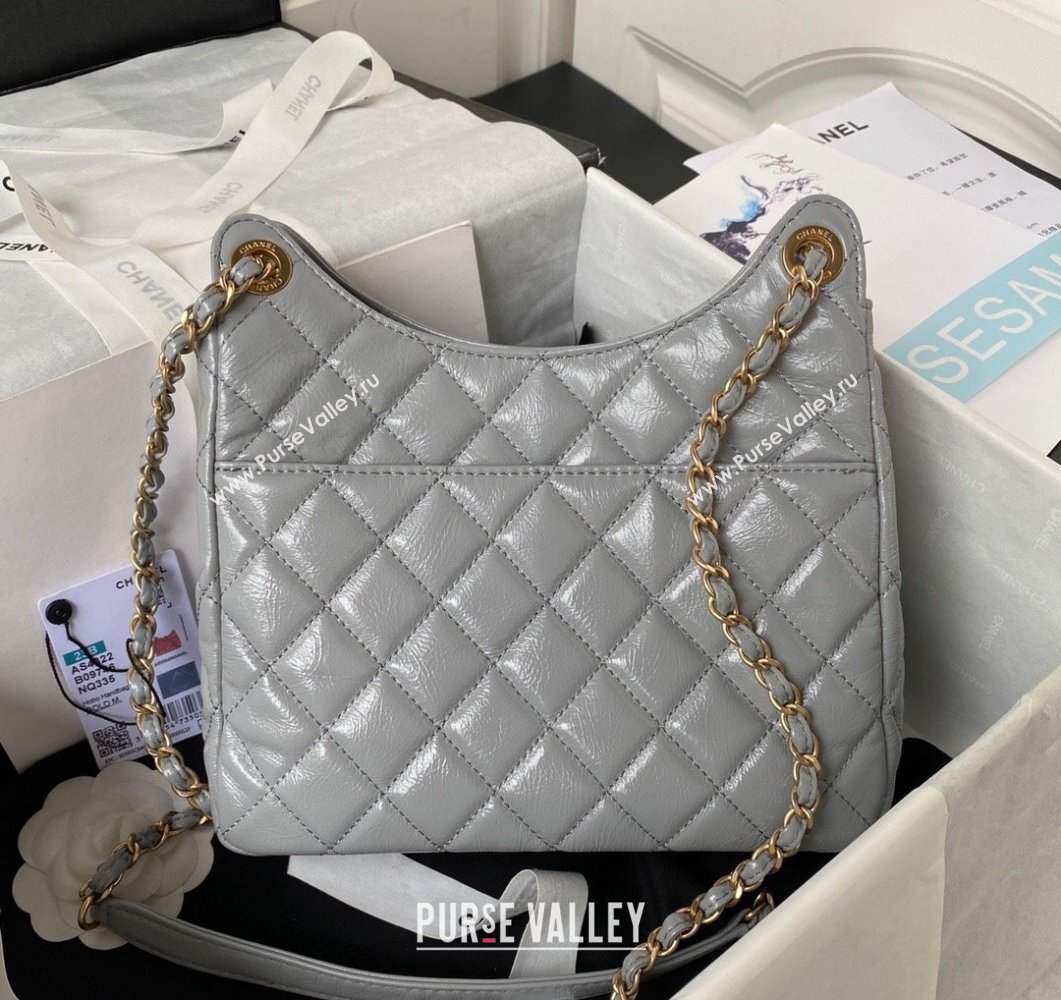 Chanel Shiny Crumpled Calfskin Hobo Bag AS4322 Grey 2023 (yezi-230907014)