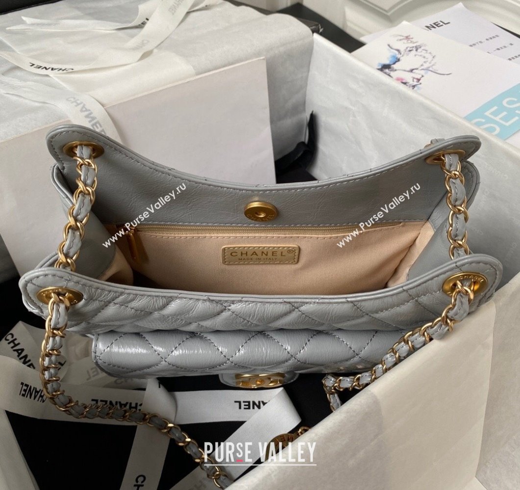 Chanel Shiny Crumpled Calfskin Hobo Bag AS4322 Grey 2023 (yezi-230907014)