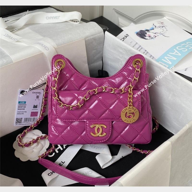 Chanel Shiny Crumpled Calfskin Small Hobo Bag AS4323 Purple 2023 (yezi-230907015)