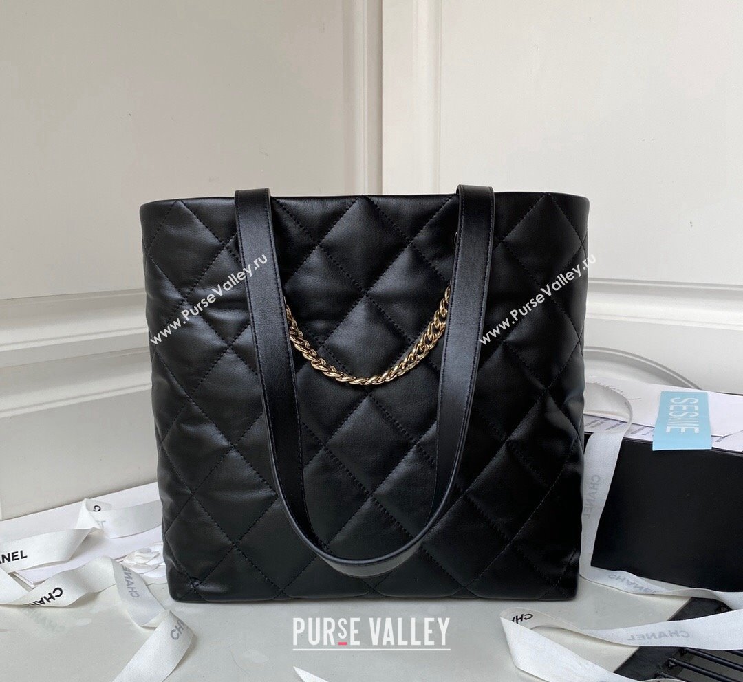 Chanel Lambskin Shopping Bag AS4359 Black 2023 (yezi-231007002)