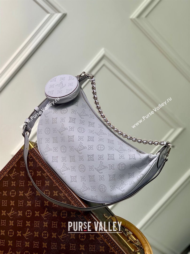 Louis Vuitton Baia MM Hobo Bag in Perforated Mahina Calfskin M22822 Purple Grey 2025 (KI-250121005)