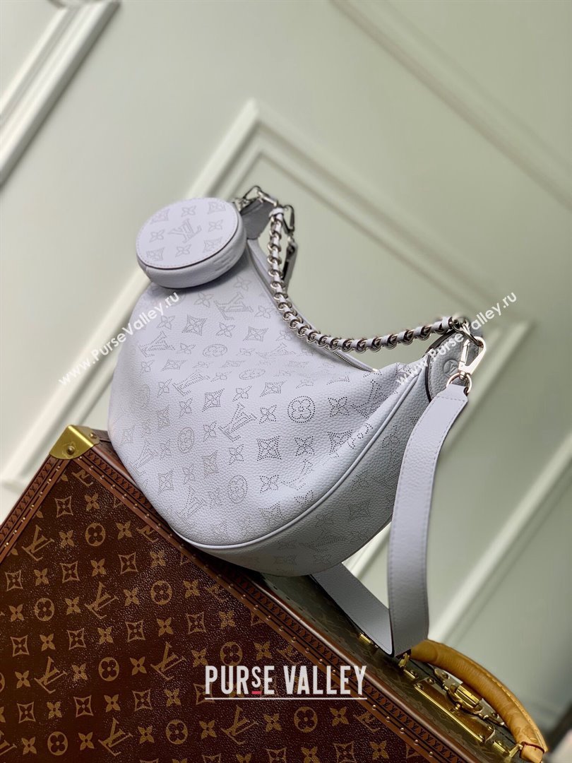 Louis Vuitton Baia MM Hobo Bag in Perforated Mahina Calfskin M22822 Purple Grey 2025 (KI-250121005)