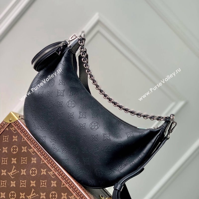 Louis Vuitton Baia MM Hobo Bag in Perforated Mahina Calfskin M22822 Black 2025 (KI-250121004)
