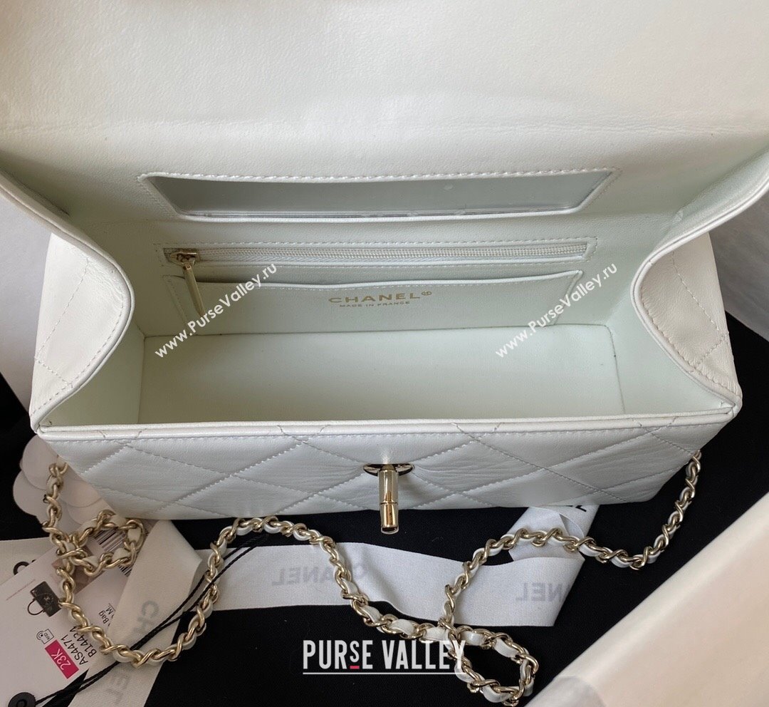 Chanel Quilted Shiny Calfskin Box Bag AS4471 White 2023 (yezi-231020025)