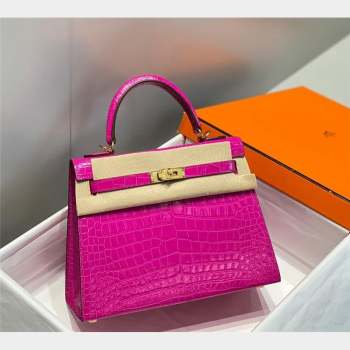 Hermes Kelly Bag 25 28cm in Crocodile Embossed Leather Arabian Nights Purple 2023 (FL-231021013)