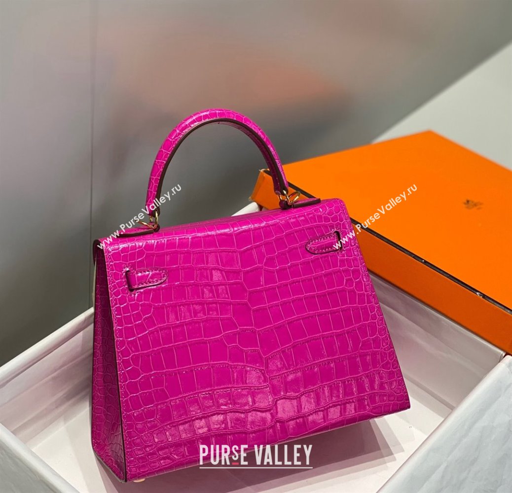 Hermes Kelly Bag 25 28cm in Crocodile Embossed Leather Arabian Nights Purple 2023 (FL-231021013)