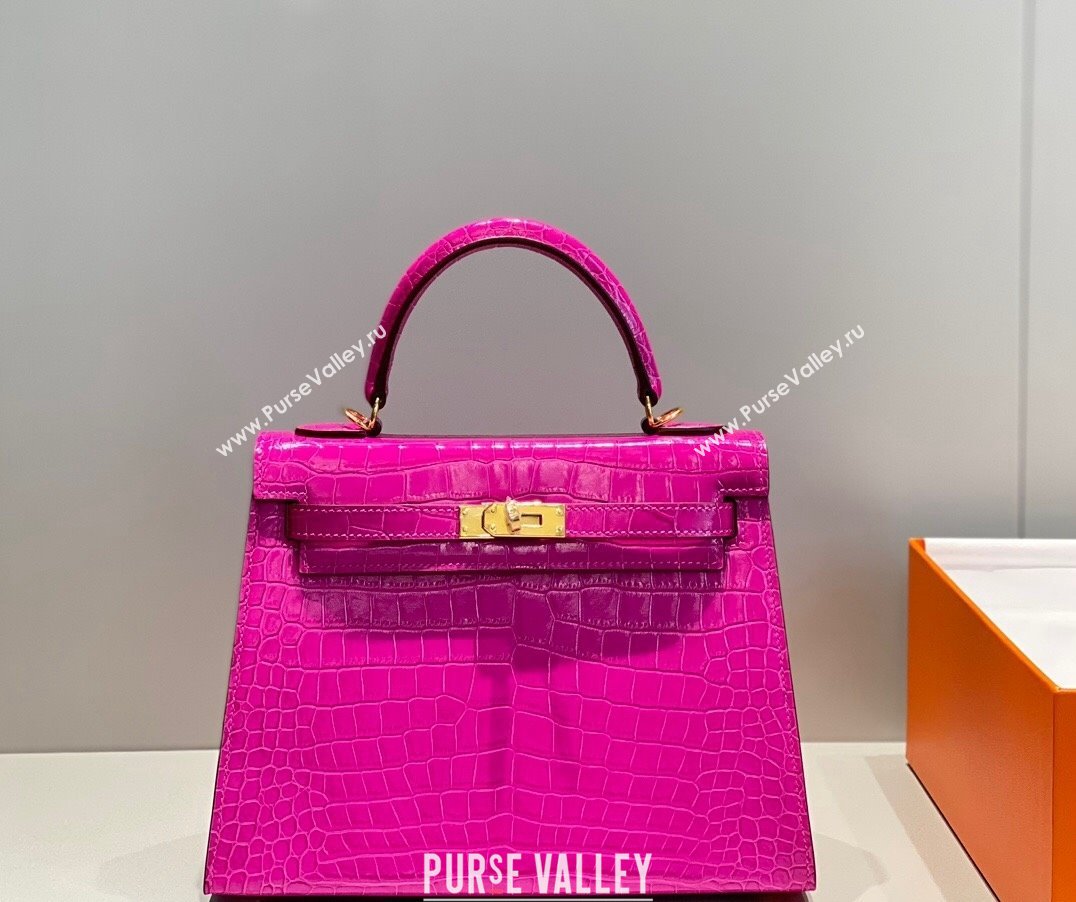 Hermes Kelly Bag 25 28cm in Crocodile Embossed Leather Arabian Nights Purple 2023 (FL-231021013)