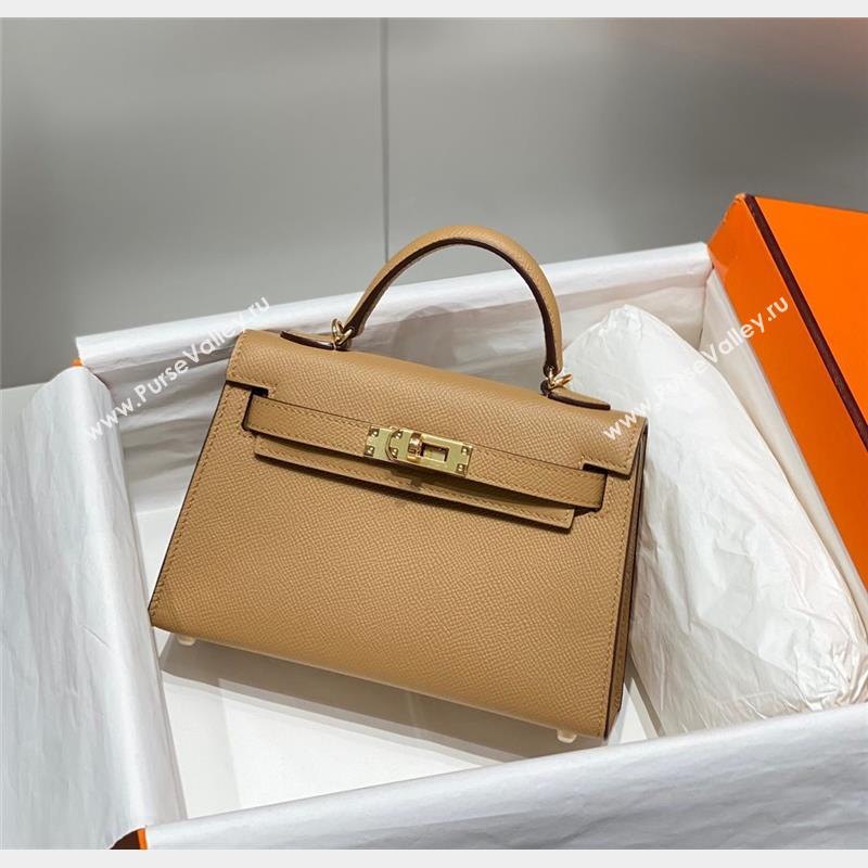 Hermes Mini Kelly II Bag 19cm in Epsom Leather Milky Tea Beige 2023 1021 (FL-231021017)