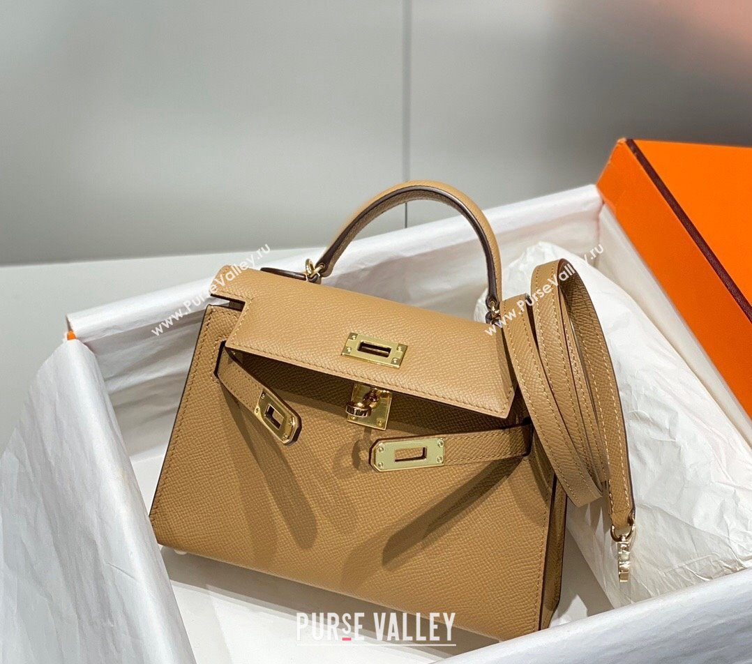 Hermes Mini Kelly II Bag 19cm in Epsom Leather Milky Tea Beige 2023 1021 (FL-231021017)