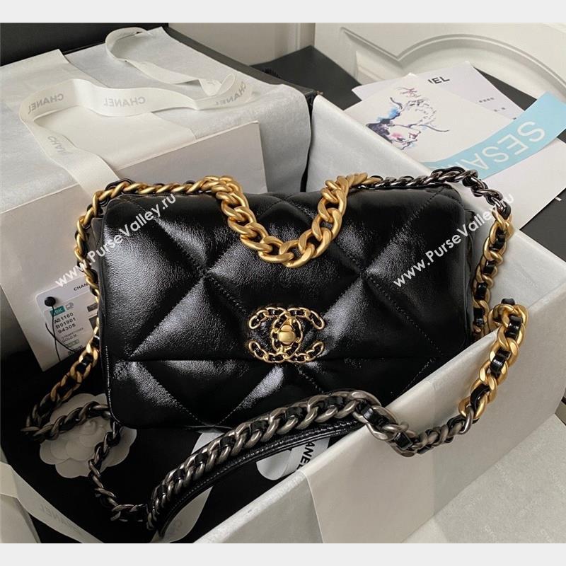 Chanel 19 Shiny Crinkle Calfskin Small Flap Bag AS1160 Black 2023 (yezi-231020003)