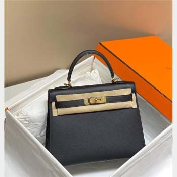 Hermes Epsom Kelly Bag 25cm 28cm in Calfskin Leather Black Gold 2023 (FL-231021024)