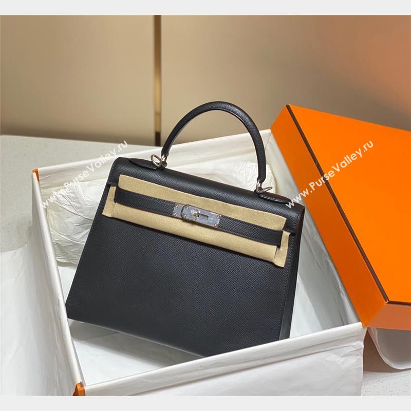 Hermes Epsom Kelly Bag 25cm 28cm in Calfskin Leather Black Silver 2023 (FL-231021025)