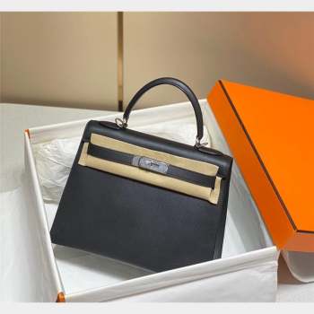 Hermes Epsom Kelly Bag 25cm 28cm in Calfskin Leather Black Silver 2023 (FL-231021025)