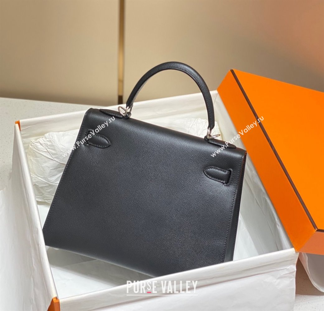 Hermes Epsom Kelly Bag 25cm 28cm in Calfskin Leather Black Silver 2023 (FL-231021025)