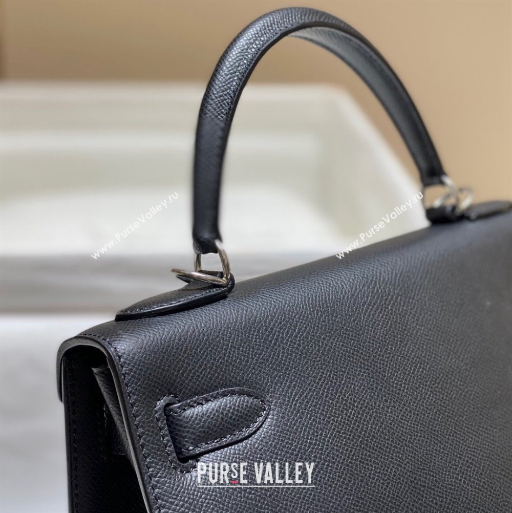 Hermes Epsom Kelly Bag 25cm 28cm in Calfskin Leather Black Silver 2023 (FL-231021025)