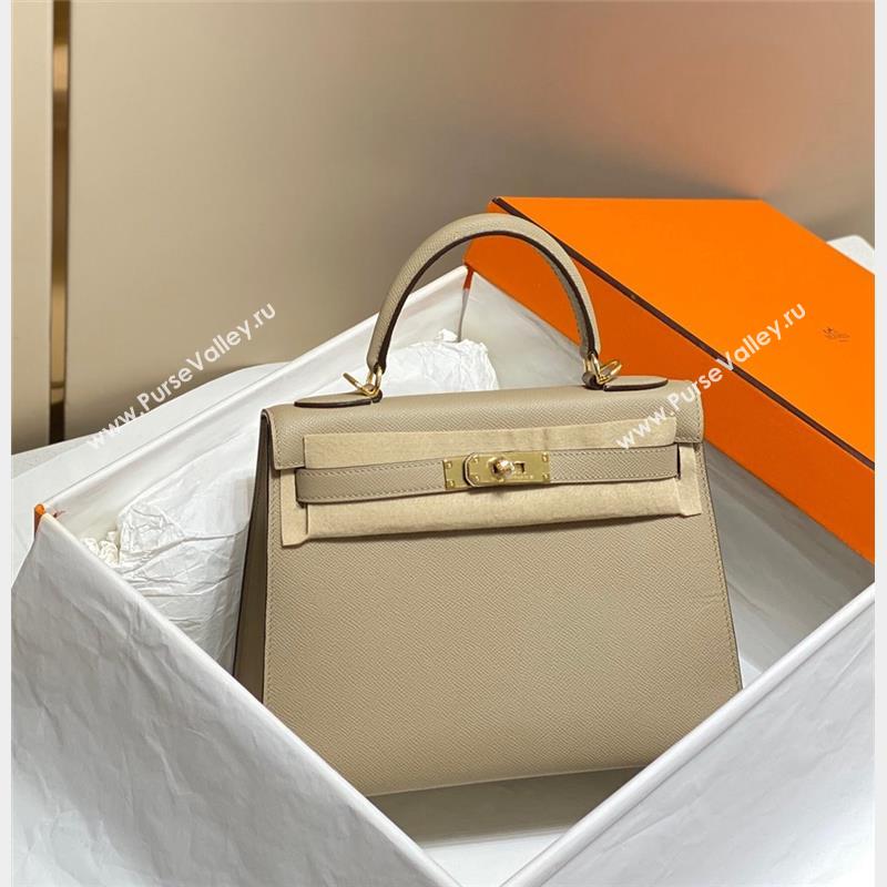 Hermes Epsom Kelly Bag 25cm 28cm in Calfskin Leather Dove Grey Gold 2023 (FL-231021027)