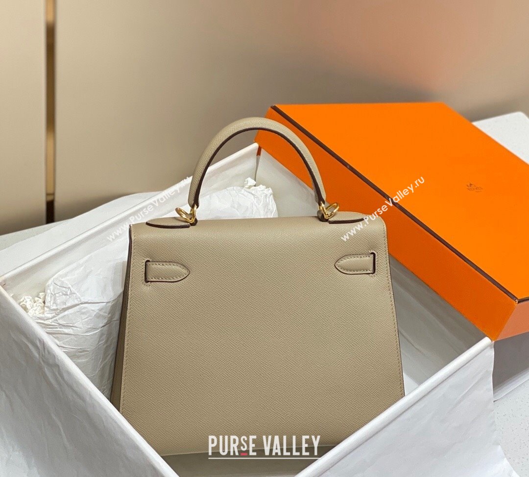 Hermes Epsom Kelly Bag 25cm 28cm in Calfskin Leather Dove Grey Gold 2023 (FL-231021027)