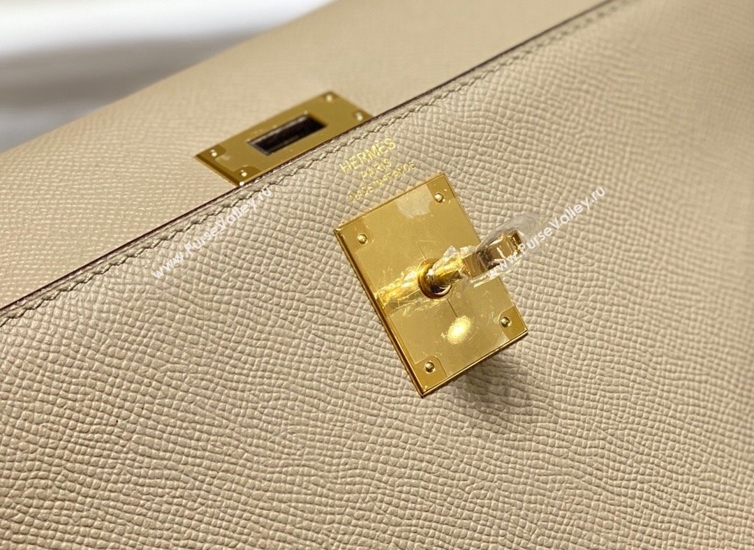 Hermes Epsom Kelly Bag 25cm 28cm in Calfskin Leather Dove Grey Gold 2023 (FL-231021027)