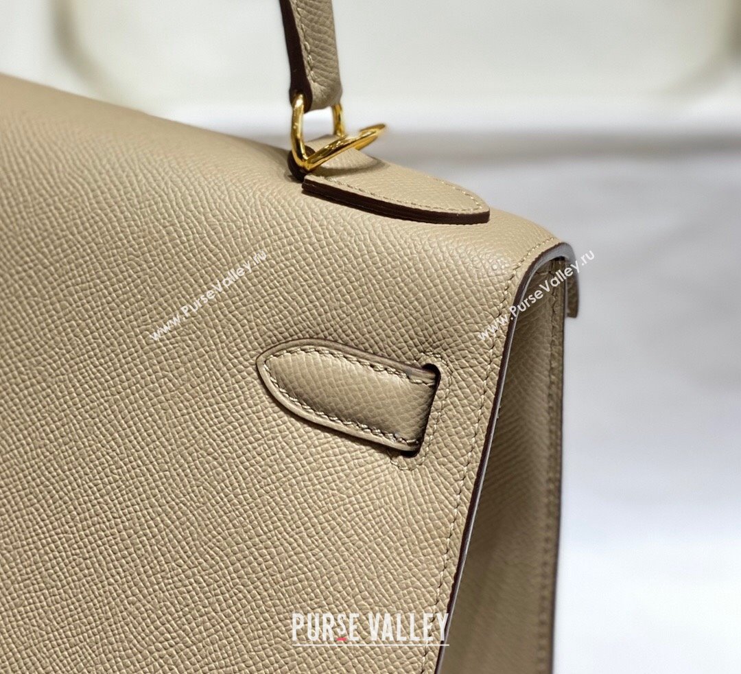 Hermes Epsom Kelly Bag 25cm 28cm in Calfskin Leather Dove Grey Gold 2023 (FL-231021027)