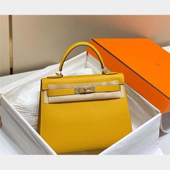 Hermes Epsom Kelly Bag 25cm 28cm in Calfskin Leather Amber Yellow 2023 (FL-231021028)