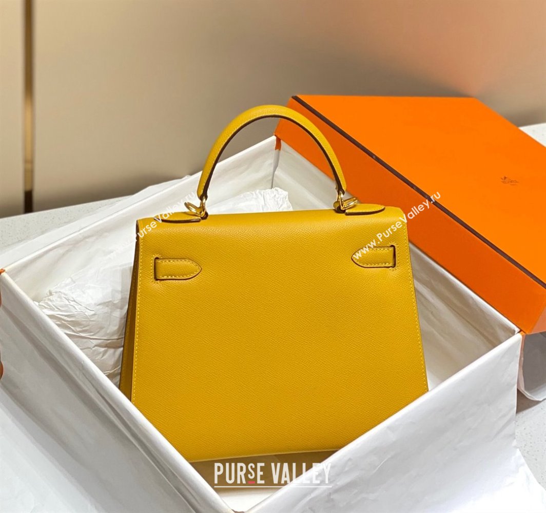 Hermes Epsom Kelly Bag 25cm 28cm in Calfskin Leather Amber Yellow 2023 (FL-231021028)