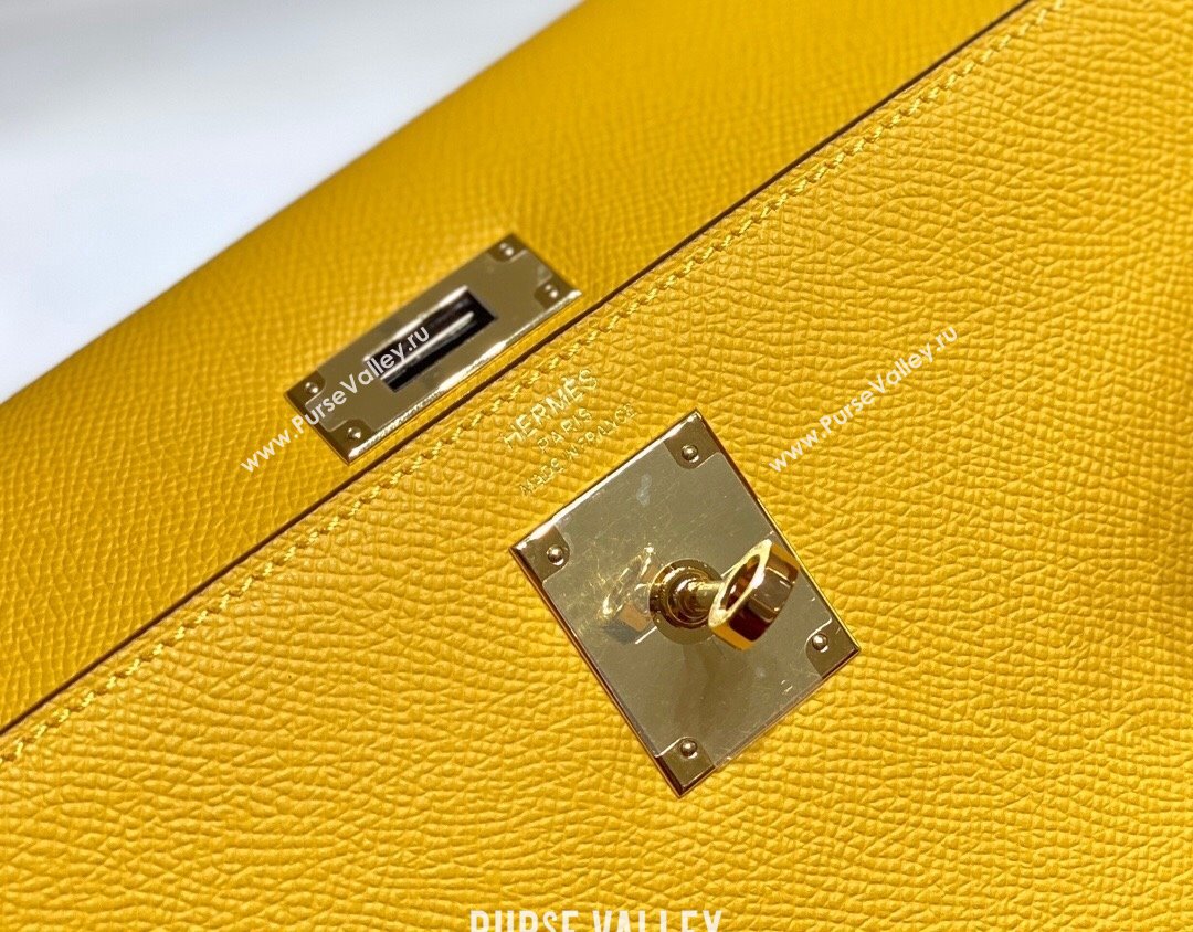 Hermes Epsom Kelly Bag 25cm 28cm in Calfskin Leather Amber Yellow 2023 (FL-231021028)