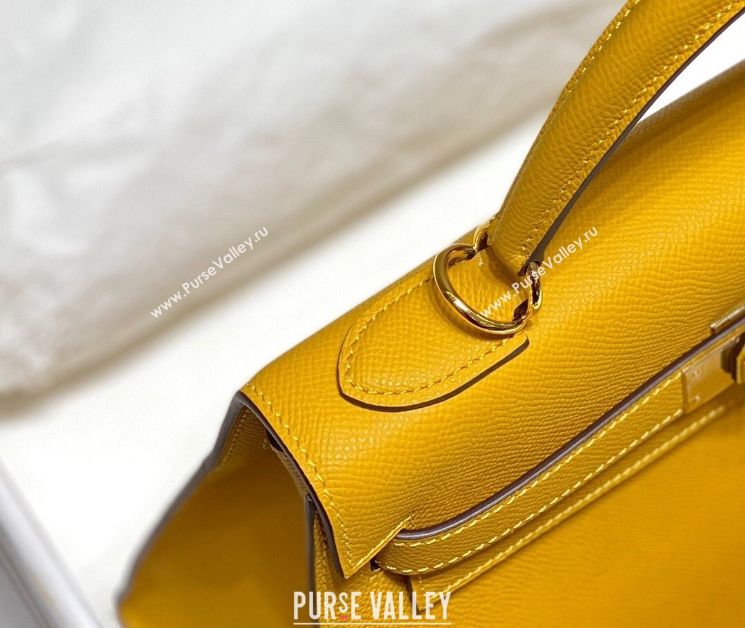 Hermes Epsom Kelly Bag 25cm 28cm in Calfskin Leather Amber Yellow 2023 (FL-231021028)