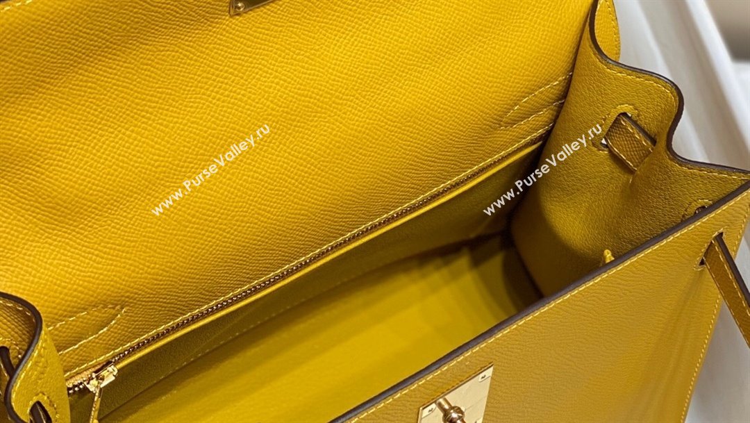 Hermes Epsom Kelly Bag 25cm 28cm in Calfskin Leather Amber Yellow 2023 (FL-231021028)