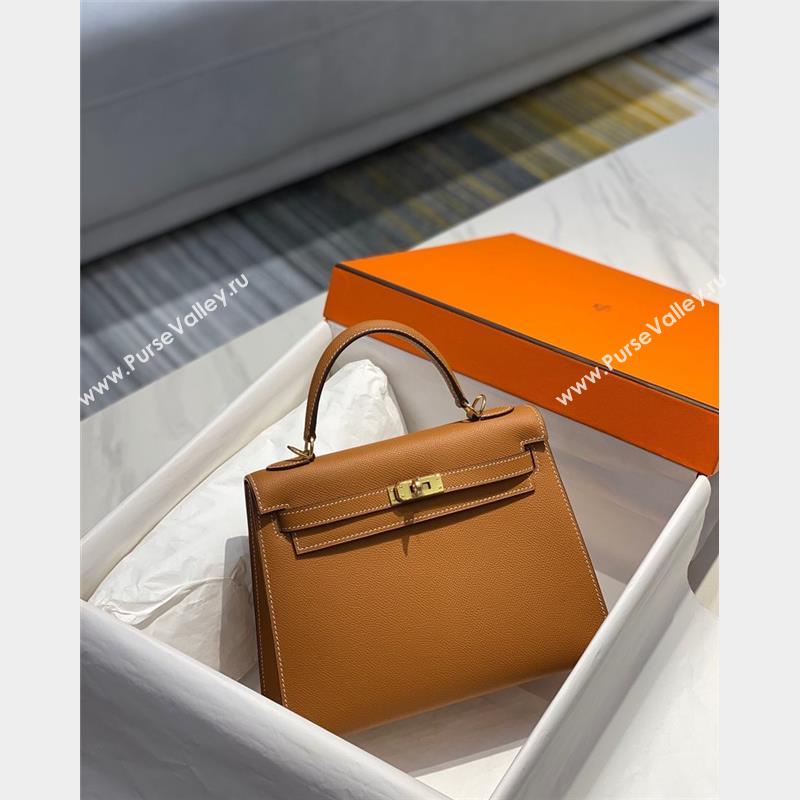 Hermes Epsom Kelly Bag 25cm 28cm in Calfskin Leather Golden Brown 2023 (FL-231021030)