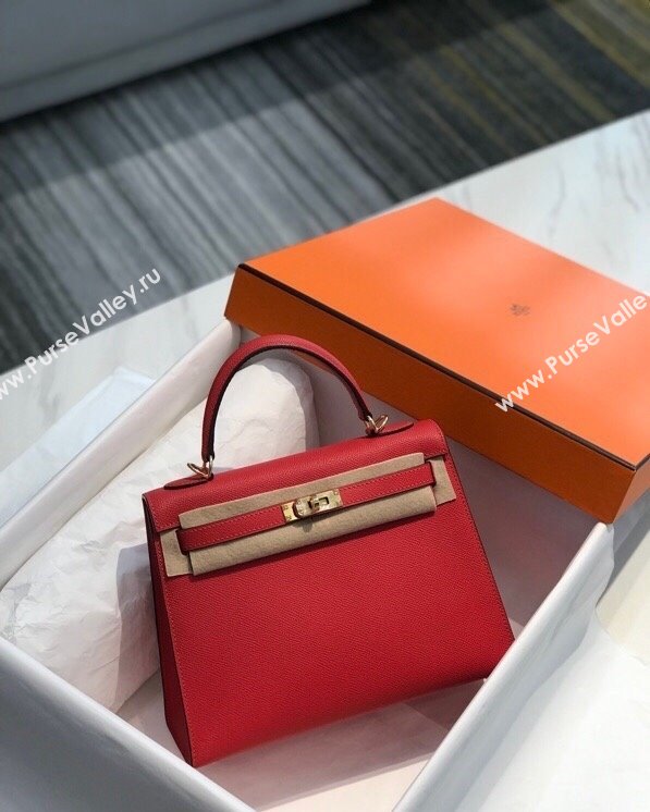 Hermes Epsom Kelly Bag 25cm 28cm in Calfskin Leather Chinese Red 2023 (FL-231021031)