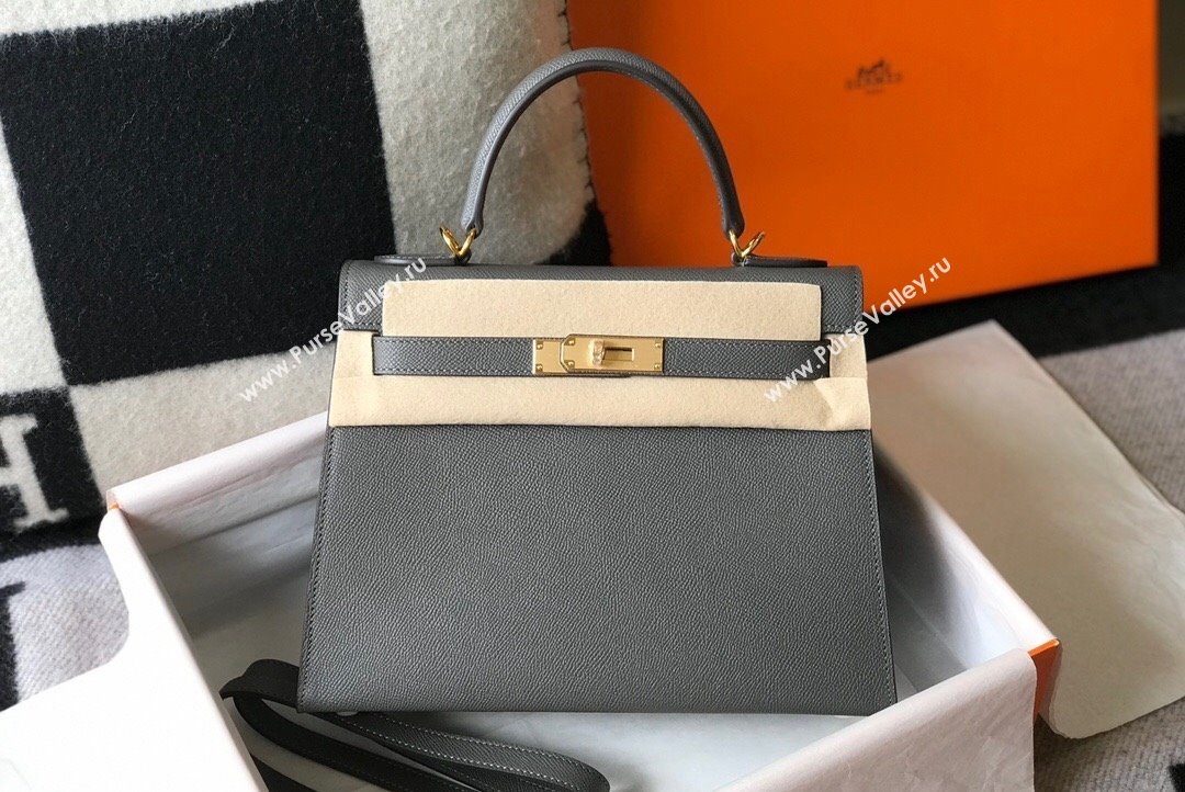 Hermes Epsom Kelly Bag 25cm 28cm in Calfskin Leather Tin Grey 2023 (FL-231021033)