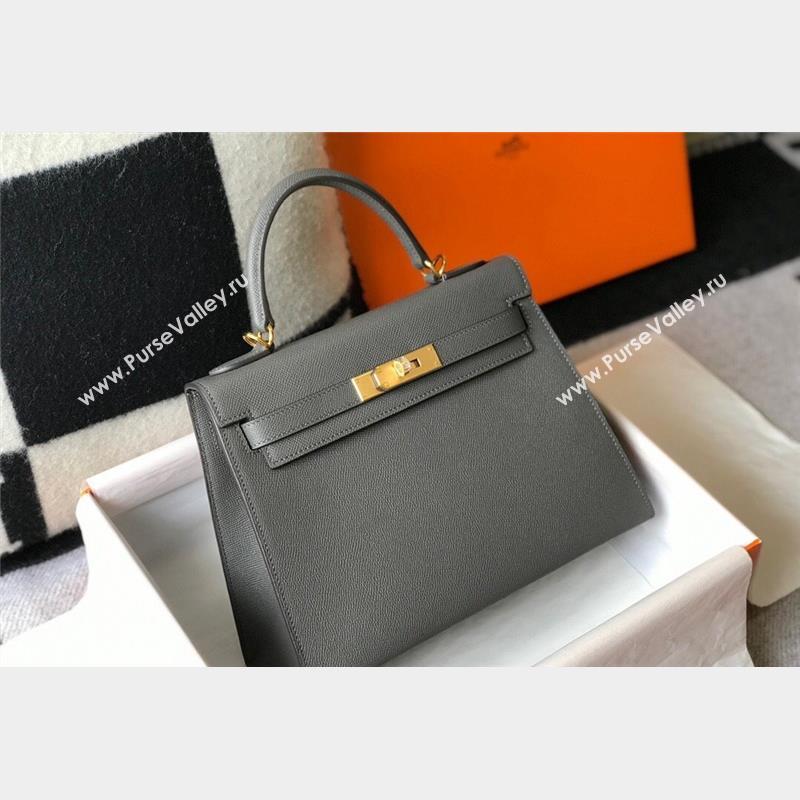 Hermes Epsom Kelly Bag 25cm 28cm in Calfskin Leather Tin Grey 2023 (FL-231021033)